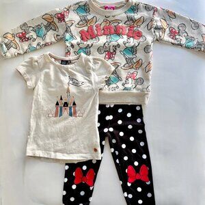 Disney Minnie Outfit Set | Sweatshirt, Castle Tee, Bow Leggings | 3T